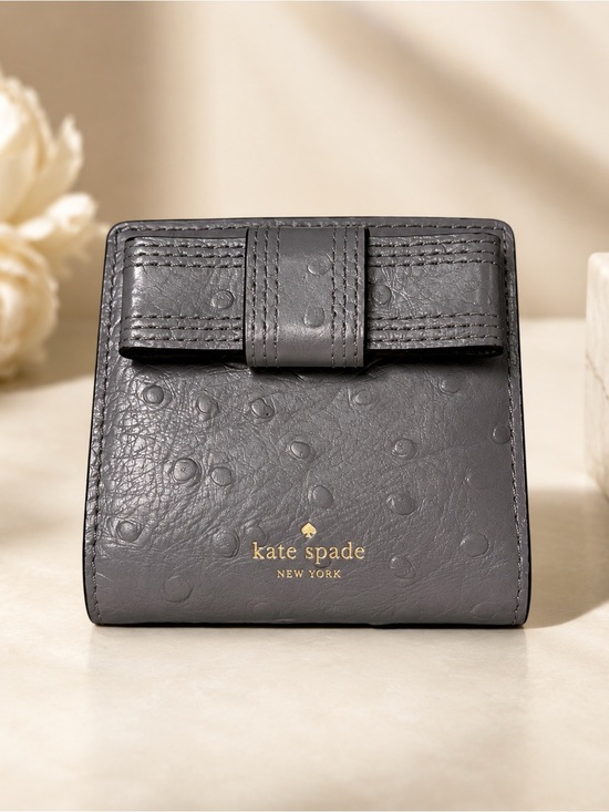 kate spade Handbags - Vintage Kate spade Gray ostrich Leather Compact Wallet with Bow Accent